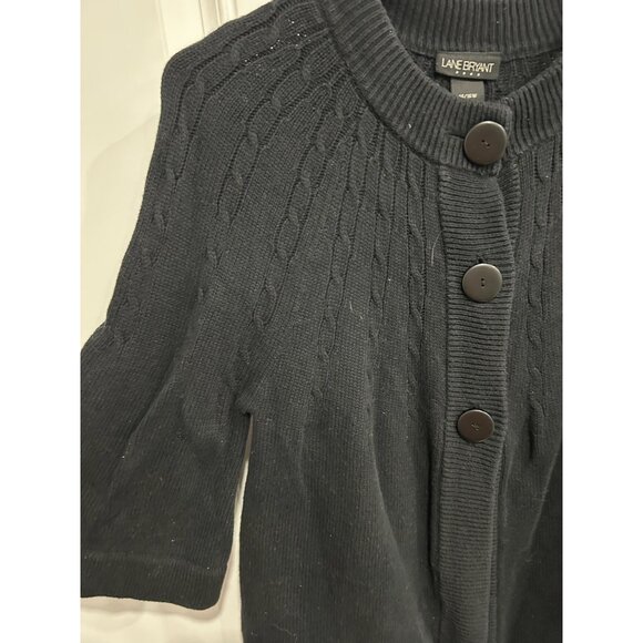 Lane Bryant Black Cable Knit Cardigan 3/4 Sleeve Button Front Size 14 - Picture 4 of 9
